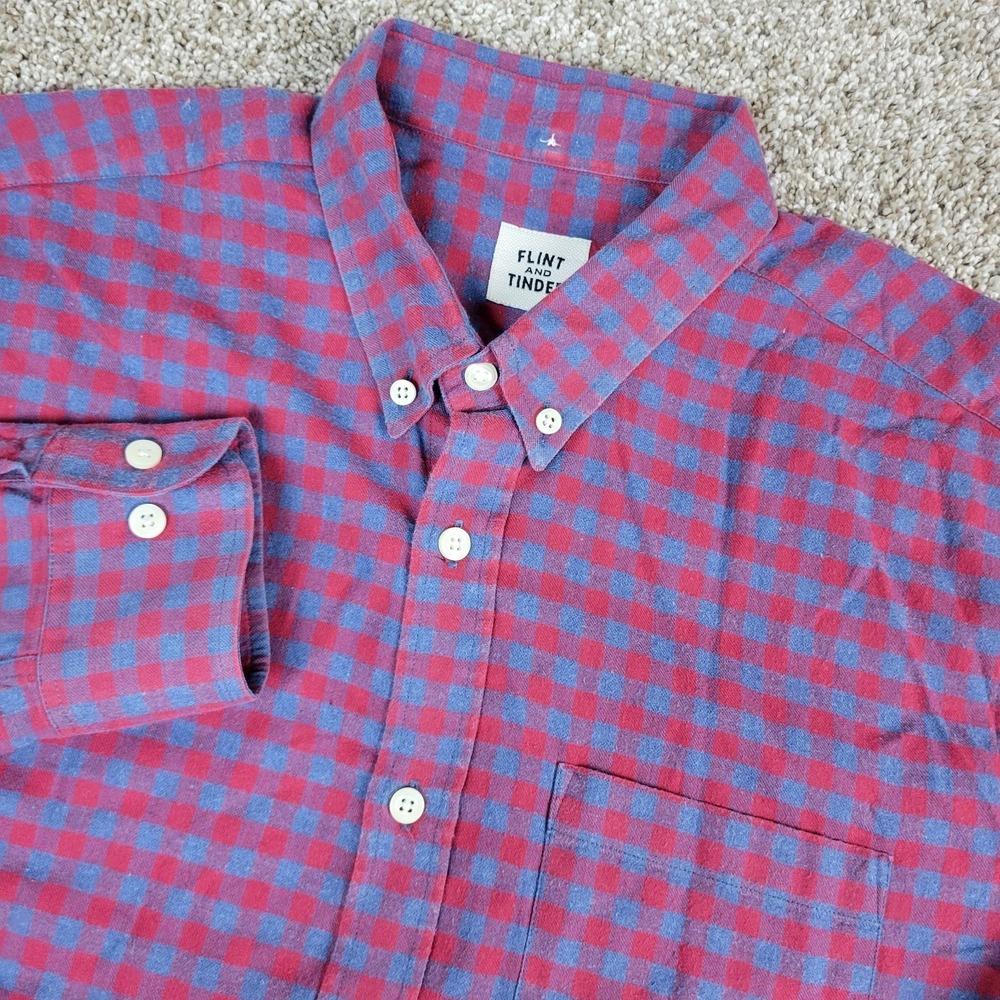 Flint And Tinder Mens Large Red Blue Gingham Check‎ Button Down LS Flannel